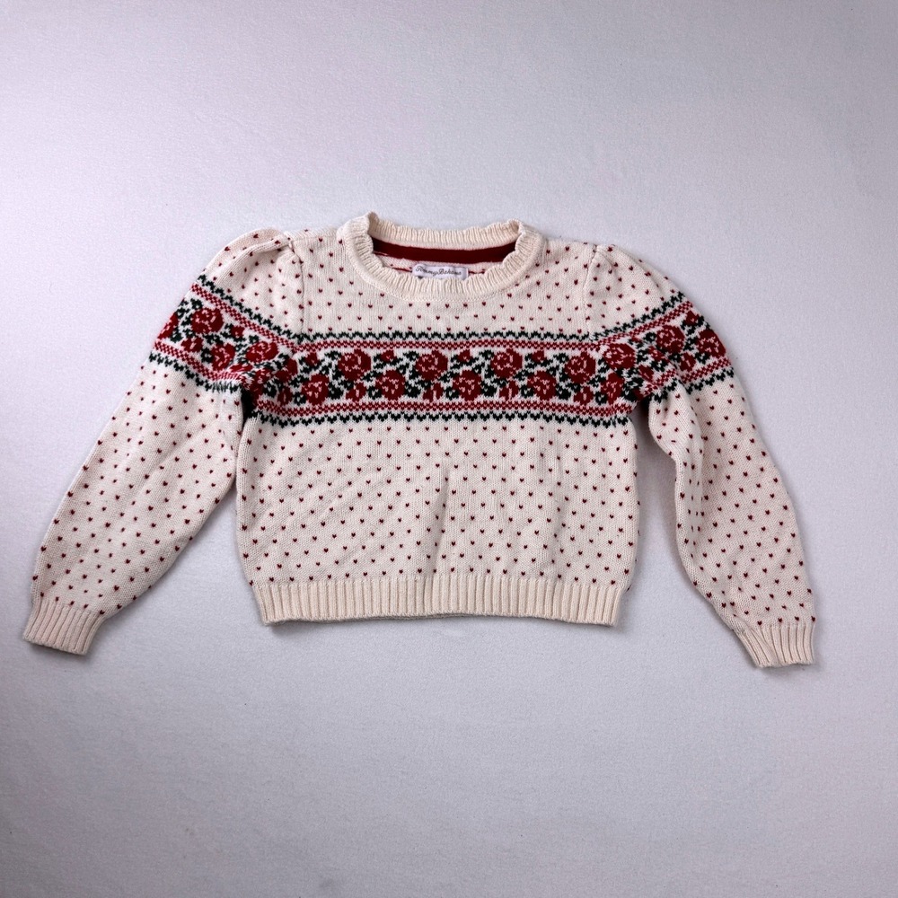 Tommy Bahama Girls Fair Isle Knit Sweater Size‎ 6 Ivory Red Holiday Pullover